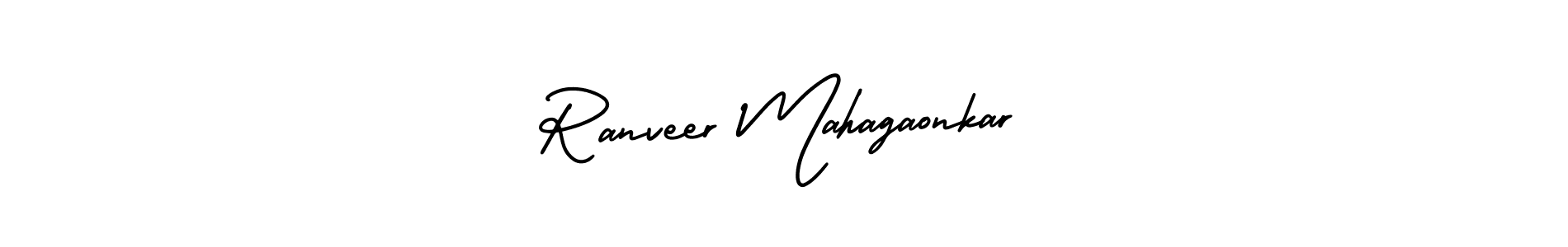 The best way (AmerikaSignatureDemo-Regular) to make a short signature is to pick only two or three words in your name. The name Ranveer Mahagaonkar include a total of six letters. For converting this name. Ranveer Mahagaonkar signature style 3 images and pictures png