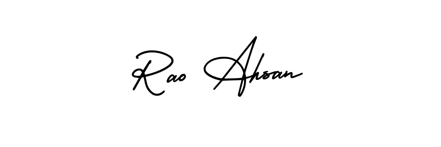 You should practise on your own different ways (AmerikaSignatureDemo-Regular) to write your name (Rao Ahsan) in signature. don't let someone else do it for you. Rao Ahsan signature style 3 images and pictures png