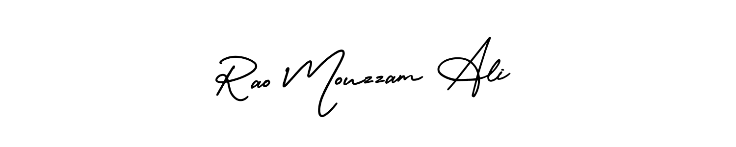 This is the best signature style for the Rao Mouzzam Ali name. Also you like these signature font (AmerikaSignatureDemo-Regular). Mix name signature. Rao Mouzzam Ali signature style 3 images and pictures png