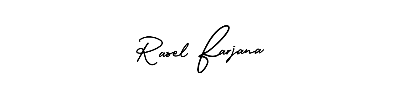 This is the best signature style for the Rasel Farjana name. Also you like these signature font (AmerikaSignatureDemo-Regular). Mix name signature. Rasel Farjana signature style 3 images and pictures png