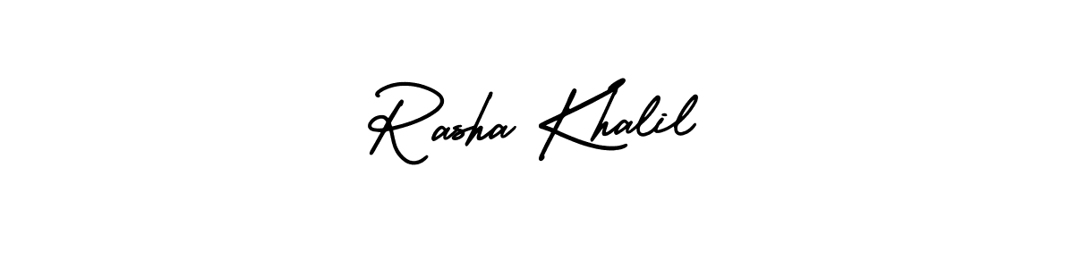 You should practise on your own different ways (AmerikaSignatureDemo-Regular) to write your name (Rasha Khalil) in signature. don't let someone else do it for you. Rasha Khalil signature style 3 images and pictures png