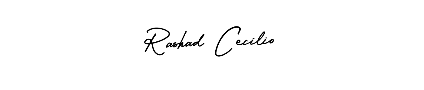 You should practise on your own different ways (AmerikaSignatureDemo-Regular) to write your name (Rashad Cecilio) in signature. don't let someone else do it for you. Rashad Cecilio signature style 3 images and pictures png