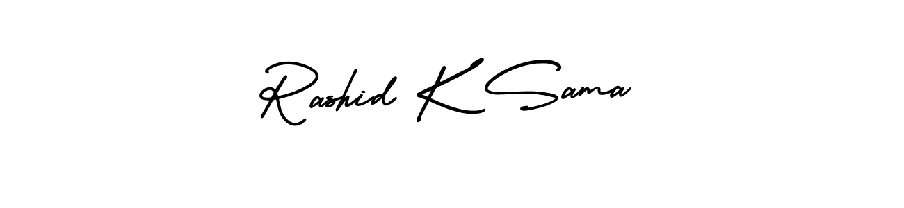 You should practise on your own different ways (AmerikaSignatureDemo-Regular) to write your name (Rashid K Sama) in signature. don't let someone else do it for you. Rashid K Sama signature style 3 images and pictures png