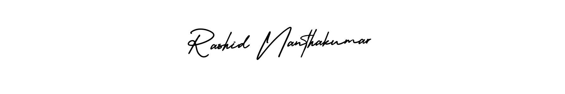 You should practise on your own different ways (AmerikaSignatureDemo-Regular) to write your name (Rashid Nanthakumar) in signature. don't let someone else do it for you. Rashid Nanthakumar signature style 3 images and pictures png