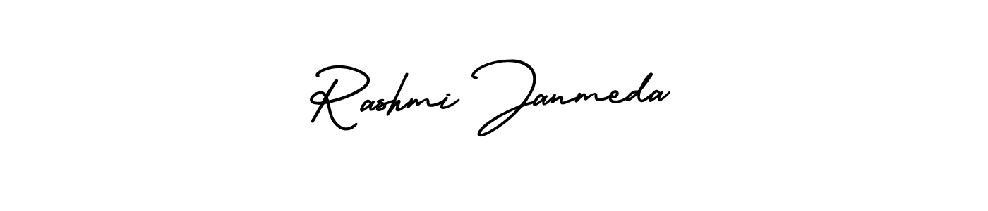 The best way (AmerikaSignatureDemo-Regular) to make a short signature is to pick only two or three words in your name. The name Rashmi Janmeda include a total of six letters. For converting this name. Rashmi Janmeda signature style 3 images and pictures png