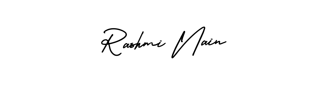 You should practise on your own different ways (AmerikaSignatureDemo-Regular) to write your name (Rashmi Nain) in signature. don't let someone else do it for you. Rashmi Nain signature style 3 images and pictures png