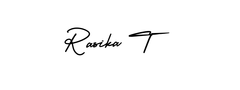 The best way (AmerikaSignatureDemo-Regular) to make a short signature is to pick only two or three words in your name. The name Rasika T include a total of six letters. For converting this name. Rasika T signature style 3 images and pictures png