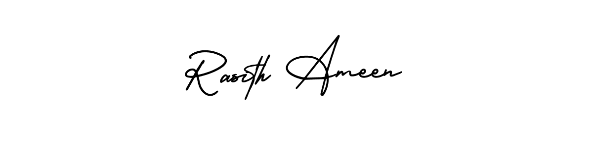 This is the best signature style for the Rasith Ameen name. Also you like these signature font (AmerikaSignatureDemo-Regular). Mix name signature. Rasith Ameen signature style 3 images and pictures png