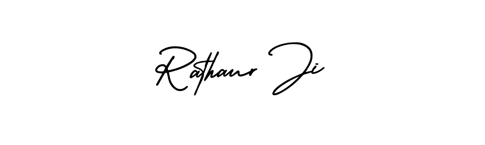You should practise on your own different ways (AmerikaSignatureDemo-Regular) to write your name (Rathaur Ji) in signature. don't let someone else do it for you. Rathaur Ji signature style 3 images and pictures png