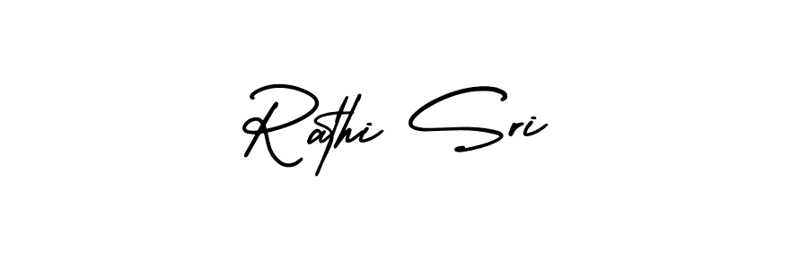 The best way (AmerikaSignatureDemo-Regular) to make a short signature is to pick only two or three words in your name. The name Rathi Sri include a total of six letters. For converting this name. Rathi Sri signature style 3 images and pictures png