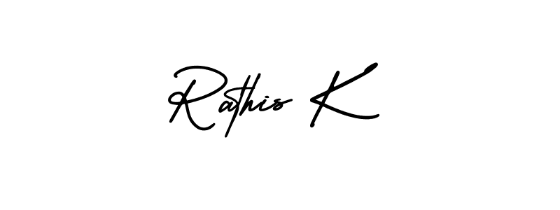 How to make Rathis K name signature. Use AmerikaSignatureDemo-Regular style for creating short signs online. This is the latest handwritten sign. Rathis K signature style 3 images and pictures png