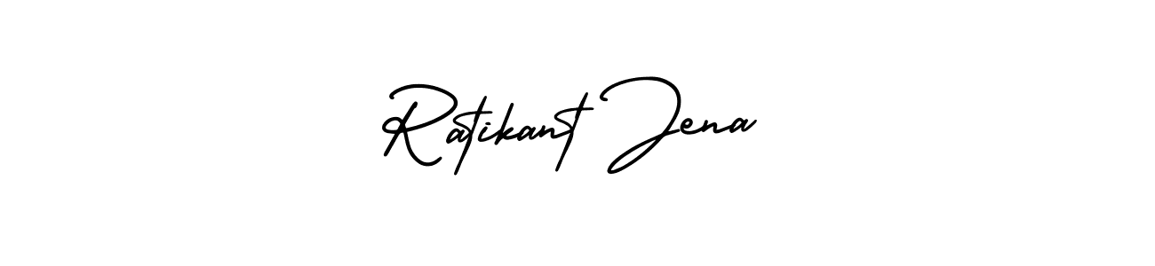 You should practise on your own different ways (AmerikaSignatureDemo-Regular) to write your name (Ratikant Jena) in signature. don't let someone else do it for you. Ratikant Jena signature style 3 images and pictures png