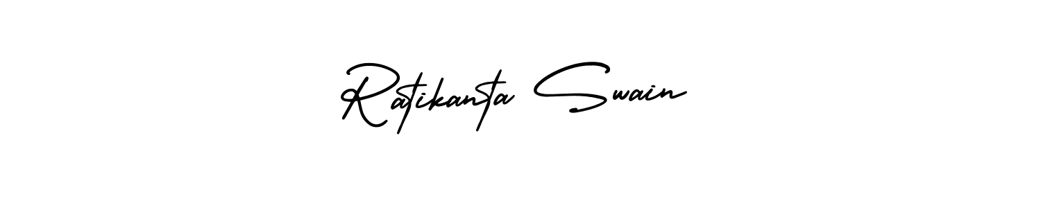 The best way (AmerikaSignatureDemo-Regular) to make a short signature is to pick only two or three words in your name. The name Ratikanta Swain include a total of six letters. For converting this name. Ratikanta Swain signature style 3 images and pictures png