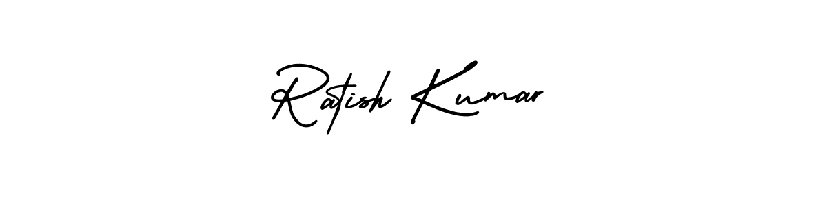 The best way (AmerikaSignatureDemo-Regular) to make a short signature is to pick only two or three words in your name. The name Ratish Kumar include a total of six letters. For converting this name. Ratish Kumar signature style 3 images and pictures png