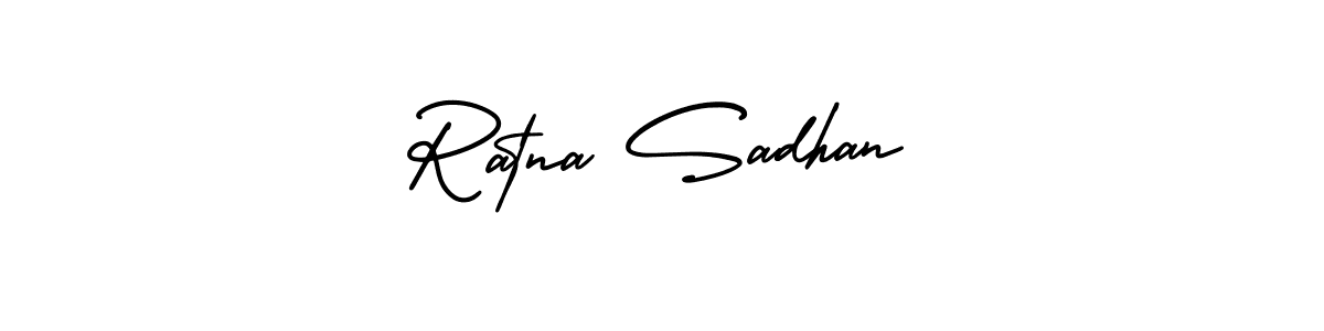 You should practise on your own different ways (AmerikaSignatureDemo-Regular) to write your name (Ratna Sadhan) in signature. don't let someone else do it for you. Ratna Sadhan signature style 3 images and pictures png