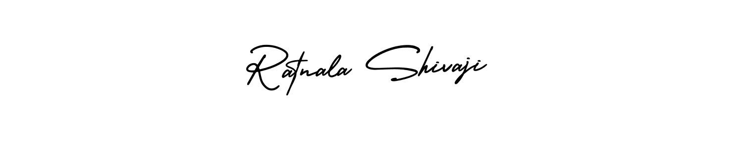 You should practise on your own different ways (AmerikaSignatureDemo-Regular) to write your name (Ratnala Shivaji) in signature. don't let someone else do it for you. Ratnala Shivaji signature style 3 images and pictures png