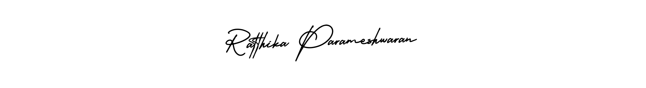 You should practise on your own different ways (AmerikaSignatureDemo-Regular) to write your name (Ratthika Parameshwaran) in signature. don't let someone else do it for you. Ratthika Parameshwaran signature style 3 images and pictures png