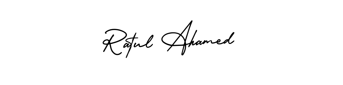 Similarly AmerikaSignatureDemo-Regular is the best handwritten signature design. Signature creator online .You can use it as an online autograph creator for name Ratul Ahamed. Ratul Ahamed signature style 3 images and pictures png