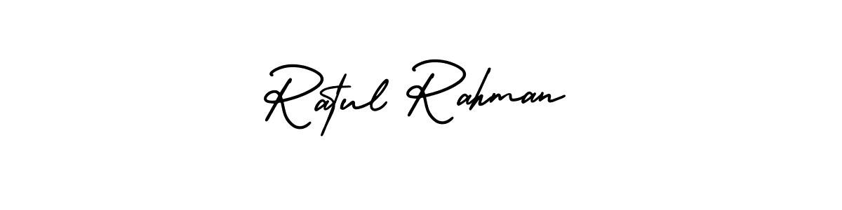 The best way (AmerikaSignatureDemo-Regular) to make a short signature is to pick only two or three words in your name. The name Ratul Rahman include a total of six letters. For converting this name. Ratul Rahman signature style 3 images and pictures png