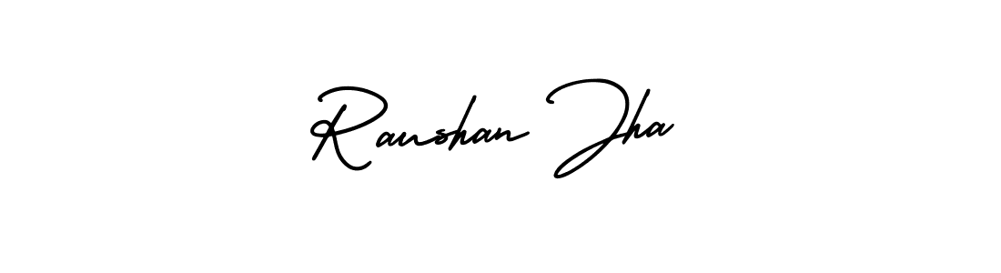 The best way (AmerikaSignatureDemo-Regular) to make a short signature is to pick only two or three words in your name. The name Raushan Jha include a total of six letters. For converting this name. Raushan Jha signature style 3 images and pictures png