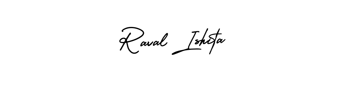 You should practise on your own different ways (AmerikaSignatureDemo-Regular) to write your name (Raval Ishita) in signature. don't let someone else do it for you. Raval Ishita signature style 3 images and pictures png