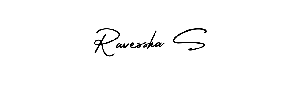 You should practise on your own different ways (AmerikaSignatureDemo-Regular) to write your name (Ravessha S) in signature. don't let someone else do it for you. Ravessha S signature style 3 images and pictures png
