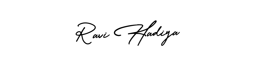 This is the best signature style for the Ravi Hadiya name. Also you like these signature font (AmerikaSignatureDemo-Regular). Mix name signature. Ravi Hadiya signature style 3 images and pictures png