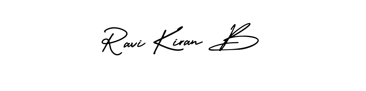 You should practise on your own different ways (AmerikaSignatureDemo-Regular) to write your name (Ravi Kiran B) in signature. don't let someone else do it for you. Ravi Kiran B signature style 3 images and pictures png