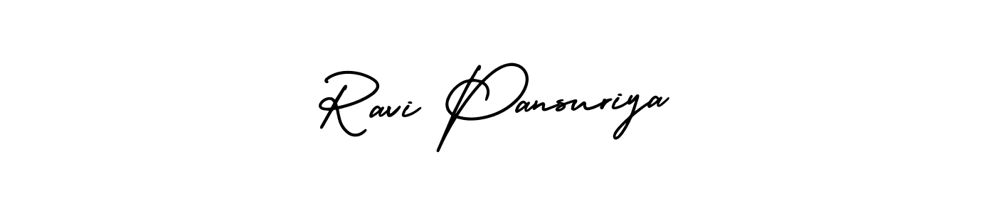 You should practise on your own different ways (AmerikaSignatureDemo-Regular) to write your name (Ravi Pansuriya) in signature. don't let someone else do it for you. Ravi Pansuriya signature style 3 images and pictures png