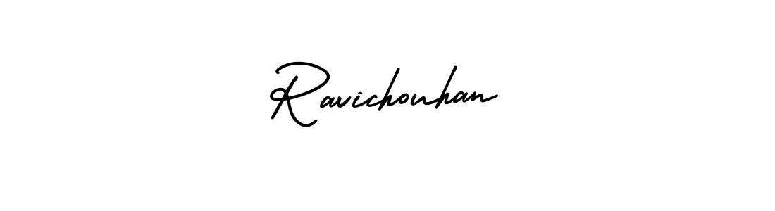 You should practise on your own different ways (AmerikaSignatureDemo-Regular) to write your name (Ravichouhan) in signature. don't let someone else do it for you. Ravichouhan signature style 3 images and pictures png