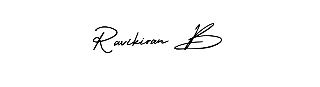 You should practise on your own different ways (AmerikaSignatureDemo-Regular) to write your name (Ravikiran B) in signature. don't let someone else do it for you. Ravikiran B signature style 3 images and pictures png