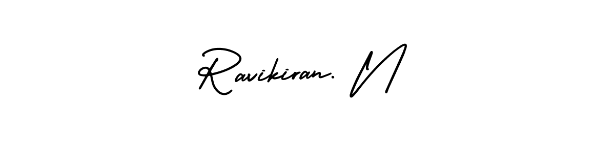 How to make Ravikiran. N name signature. Use AmerikaSignatureDemo-Regular style for creating short signs online. This is the latest handwritten sign. Ravikiran. N signature style 3 images and pictures png