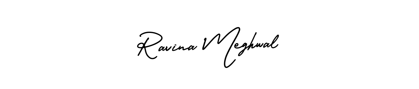 This is the best signature style for the Ravina Meghwal name. Also you like these signature font (AmerikaSignatureDemo-Regular). Mix name signature. Ravina Meghwal signature style 3 images and pictures png