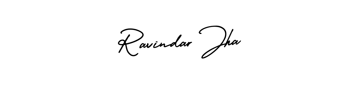 You should practise on your own different ways (AmerikaSignatureDemo-Regular) to write your name (Ravindar Jha) in signature. don't let someone else do it for you. Ravindar Jha signature style 3 images and pictures png
