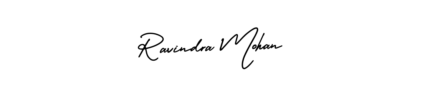 The best way (AmerikaSignatureDemo-Regular) to make a short signature is to pick only two or three words in your name. The name Ravindra Mohan include a total of six letters. For converting this name. Ravindra Mohan signature style 3 images and pictures png