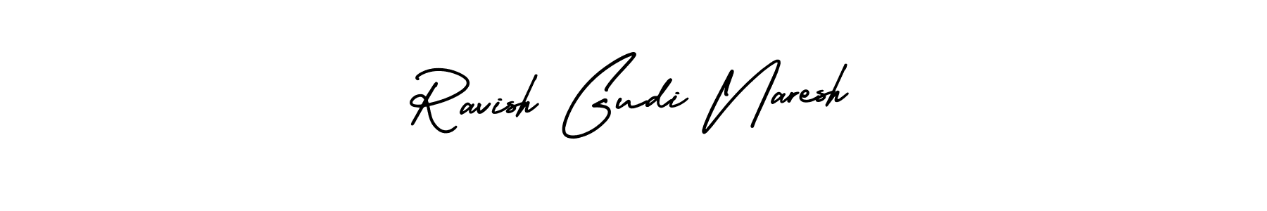 You should practise on your own different ways (AmerikaSignatureDemo-Regular) to write your name (Ravish Gudi Naresh) in signature. don't let someone else do it for you. Ravish Gudi Naresh signature style 3 images and pictures png