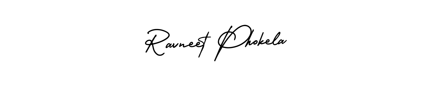 The best way (AmerikaSignatureDemo-Regular) to make a short signature is to pick only two or three words in your name. The name Ravneet Phokela include a total of six letters. For converting this name. Ravneet Phokela signature style 3 images and pictures png