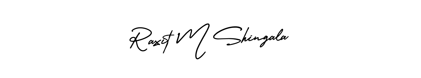 This is the best signature style for the Raxit M Shingala name. Also you like these signature font (AmerikaSignatureDemo-Regular). Mix name signature. Raxit M Shingala signature style 3 images and pictures png