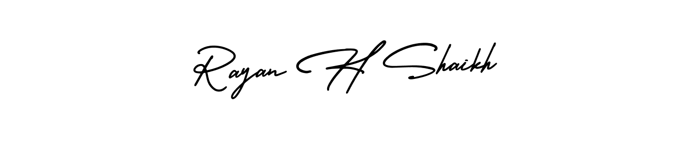 Similarly AmerikaSignatureDemo-Regular is the best handwritten signature design. Signature creator online .You can use it as an online autograph creator for name Rayan H Shaikh. Rayan H Shaikh signature style 3 images and pictures png