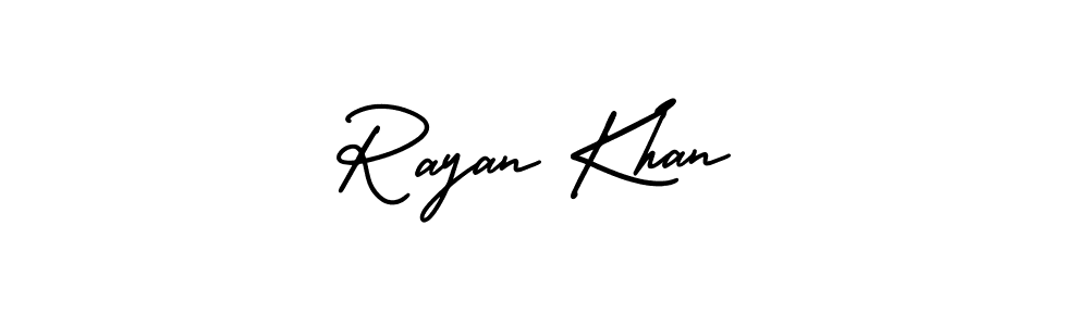 The best way (AmerikaSignatureDemo-Regular) to make a short signature is to pick only two or three words in your name. The name Rayan Khan include a total of six letters. For converting this name. Rayan Khan signature style 3 images and pictures png