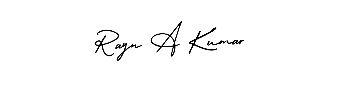 You should practise on your own different ways (AmerikaSignatureDemo-Regular) to write your name (Rayn A Kumar) in signature. don't let someone else do it for you. Rayn A Kumar signature style 3 images and pictures png
