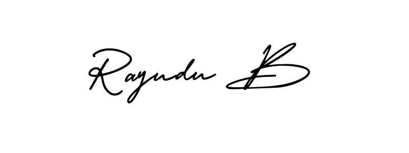 if you are searching for the best signature style for your name Rayudu B. so please give up your signature search. here we have designed multiple signature styles  using AmerikaSignatureDemo-Regular. Rayudu B signature style 3 images and pictures png