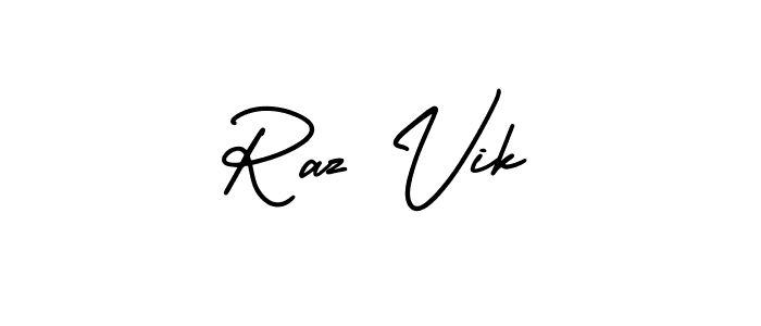 The best way (AmerikaSignatureDemo-Regular) to make a short signature is to pick only two or three words in your name. The name Raz Vik include a total of six letters. For converting this name. Raz Vik signature style 3 images and pictures png