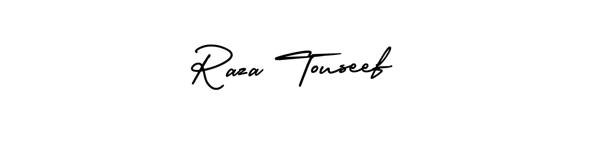You should practise on your own different ways (AmerikaSignatureDemo-Regular) to write your name (Raza Touseef) in signature. don't let someone else do it for you. Raza Touseef signature style 3 images and pictures png
