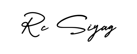 A sleek calligraphic signature for name Rc Siyag utilizing AmerikaSignatureDemo-Regular styling. Great for adding personal signatures to photos and art. Rc Siyag signature style 3 images and pictures png