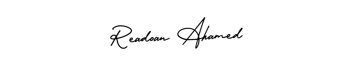 if you are searching for the best signature style for your name Readoan Ahamed. so please give up your signature search. here we have designed multiple signature styles  using AmerikaSignatureDemo-Regular. Readoan Ahamed signature style 3 images and pictures png
