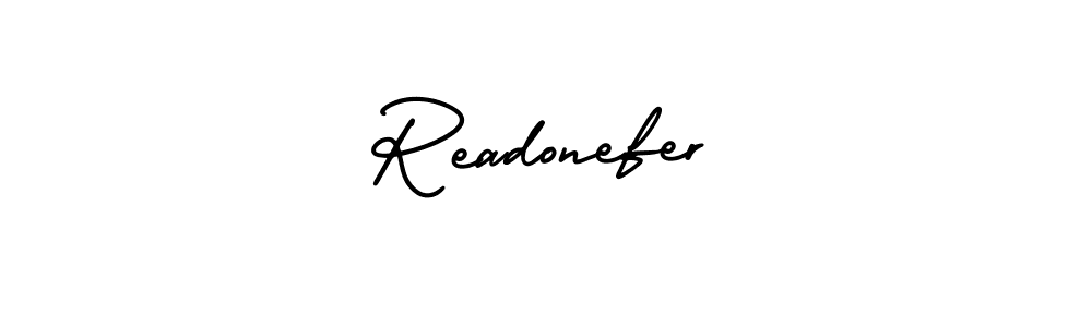 The best way (AmerikaSignatureDemo-Regular) to make a short signature is to pick only two or three words in your name. The name Readonefer include a total of six letters. For converting this name. Readonefer signature style 3 images and pictures png
