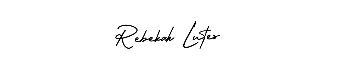 The best way (AmerikaSignatureDemo-Regular) to make a short signature is to pick only two or three words in your name. The name Rebekah Lutes include a total of six letters. For converting this name. Rebekah Lutes signature style 3 images and pictures png