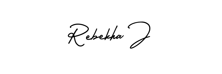This is the best signature style for the Rebekha J name. Also you like these signature font (AmerikaSignatureDemo-Regular). Mix name signature. Rebekha J signature style 3 images and pictures png