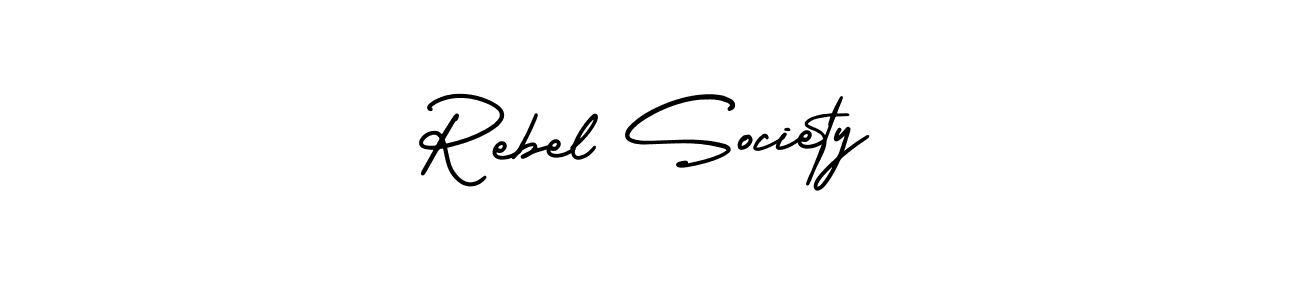 Make a beautiful signature design for name Rebel Society. With this signature (AmerikaSignatureDemo-Regular) style, you can create a handwritten signature for free. Rebel Society signature style 3 images and pictures png